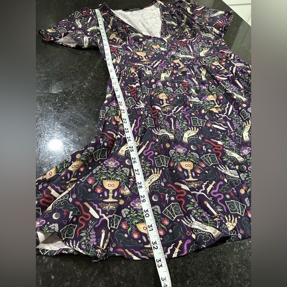 Disturbia Modern Mystic Black and Purple Patterned Mini Dress Sz 6 - Picture 5 of 6